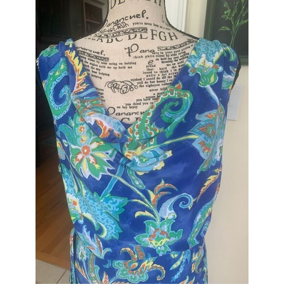 Lauren by Ralph Lauren Aleera Blue Paisley Jersey Cowl Neck Dress - Picture 3 of 9